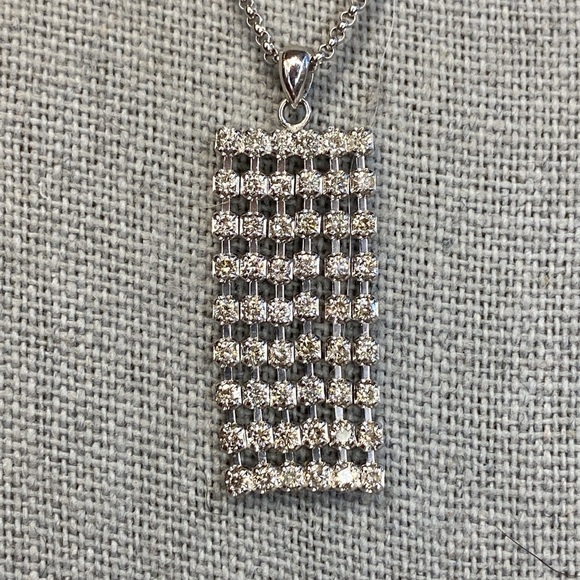 Platinum 1cttw Diamond Rectangle Pendant Necklace – 18" Chain - Picture 3 of 6